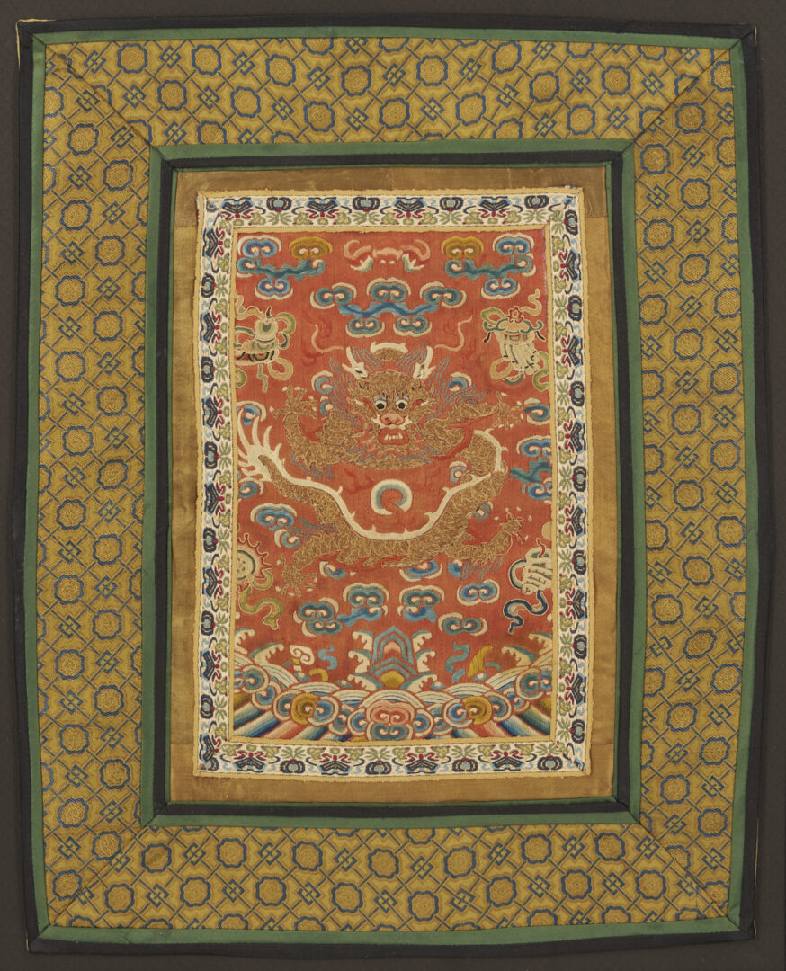 Lot 26: 3 Chinese Embroideries Incl. Dragons, Forbidden Stitch