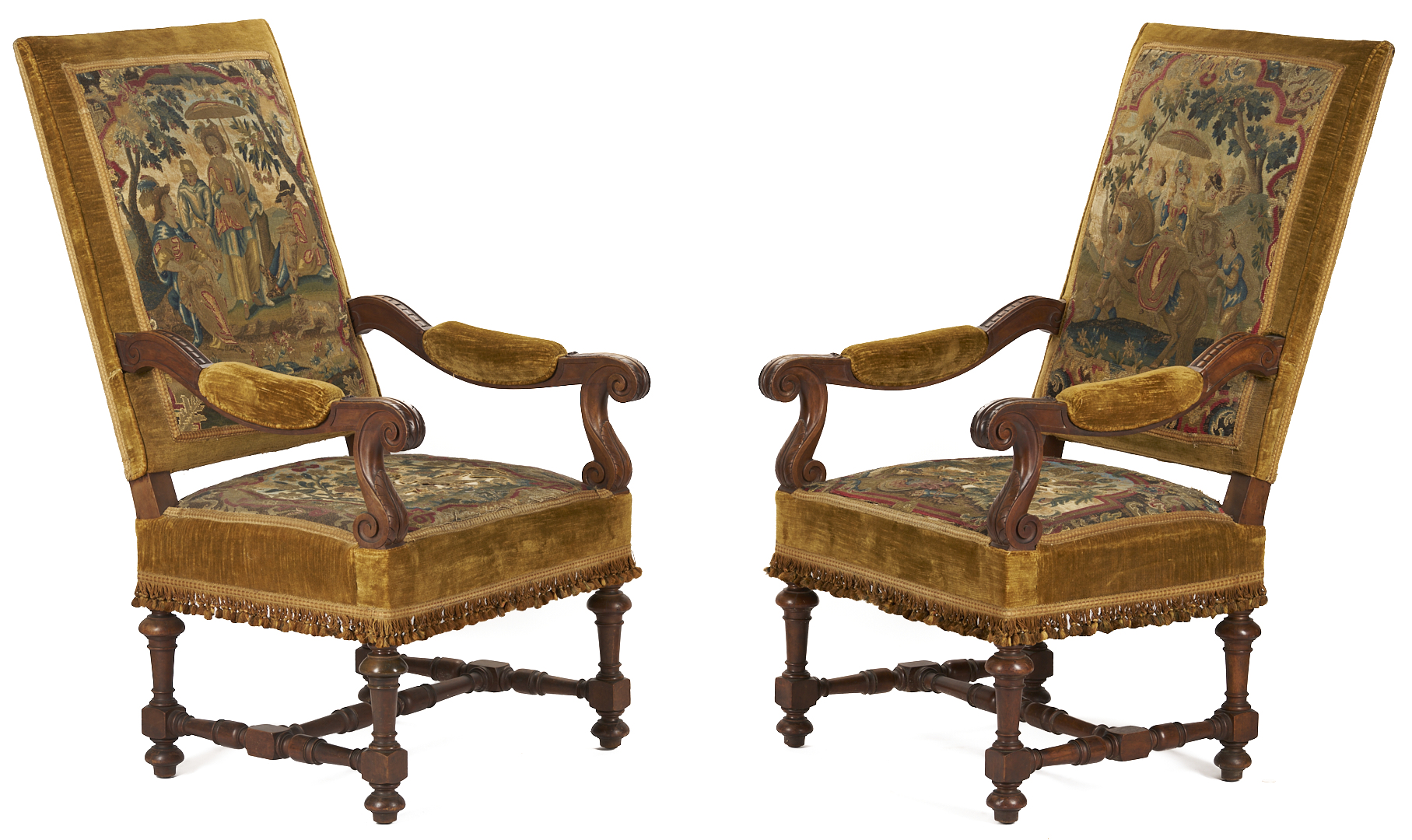 Lot 270: Pr. Needlework Upholstered Baroque Style Armchairs