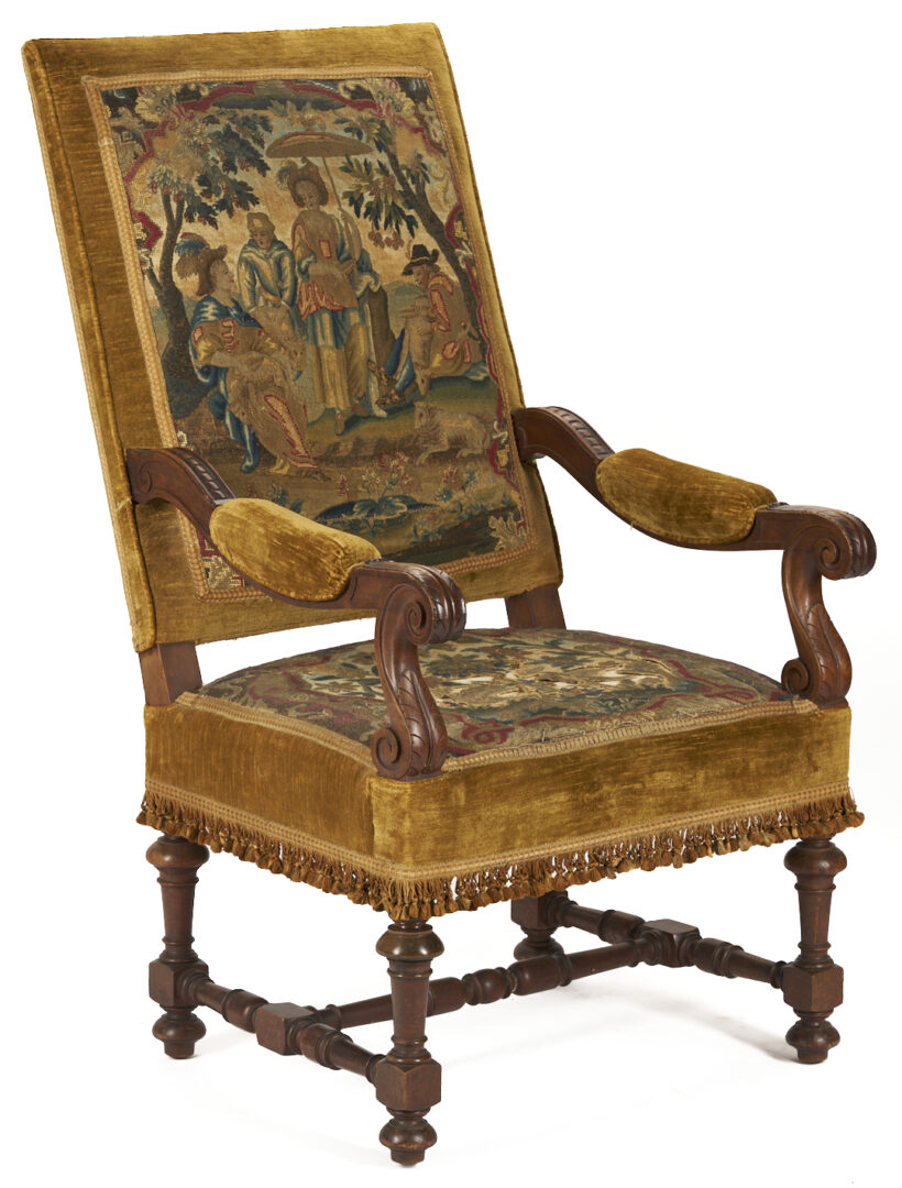 Lot 270: Pr. Needlework Upholstered Baroque Style Armchairs