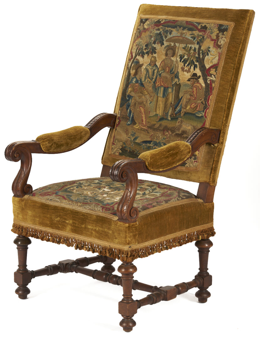 Lot 270: Pr. Needlework Upholstered Baroque Style Armchairs