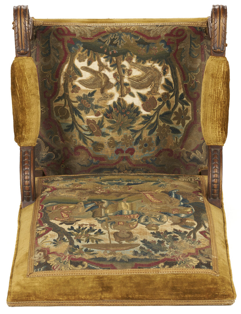 Lot 270: Pr. Needlework Upholstered Baroque Style Armchairs
