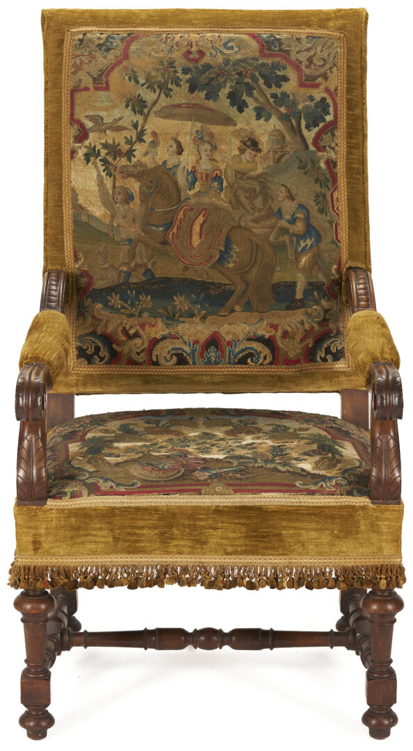 Lot 270: Pr. Needlework Upholstered Baroque Style Armchairs