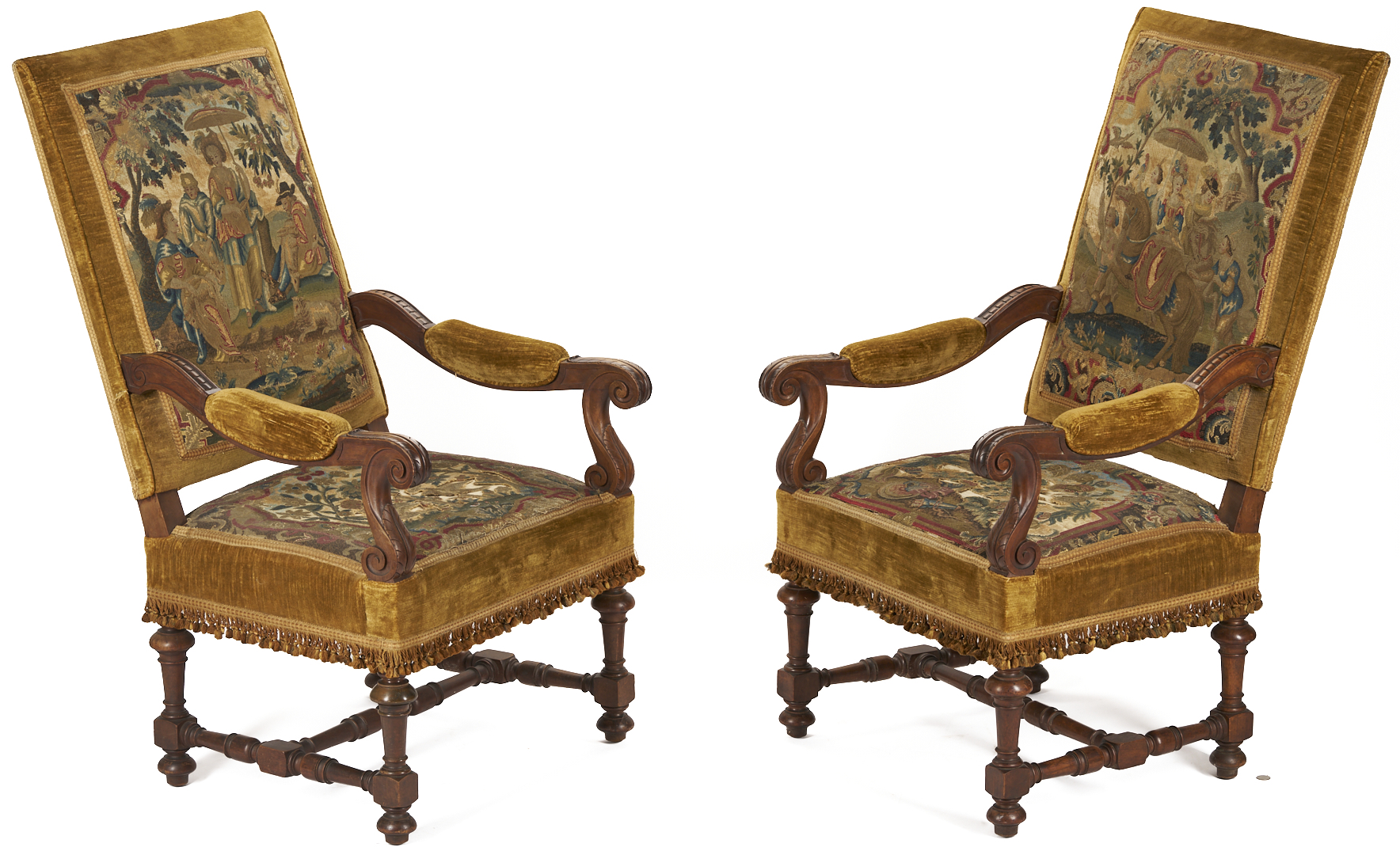 Lot 270: Pr. Needlework Upholstered Baroque Style Armchairs