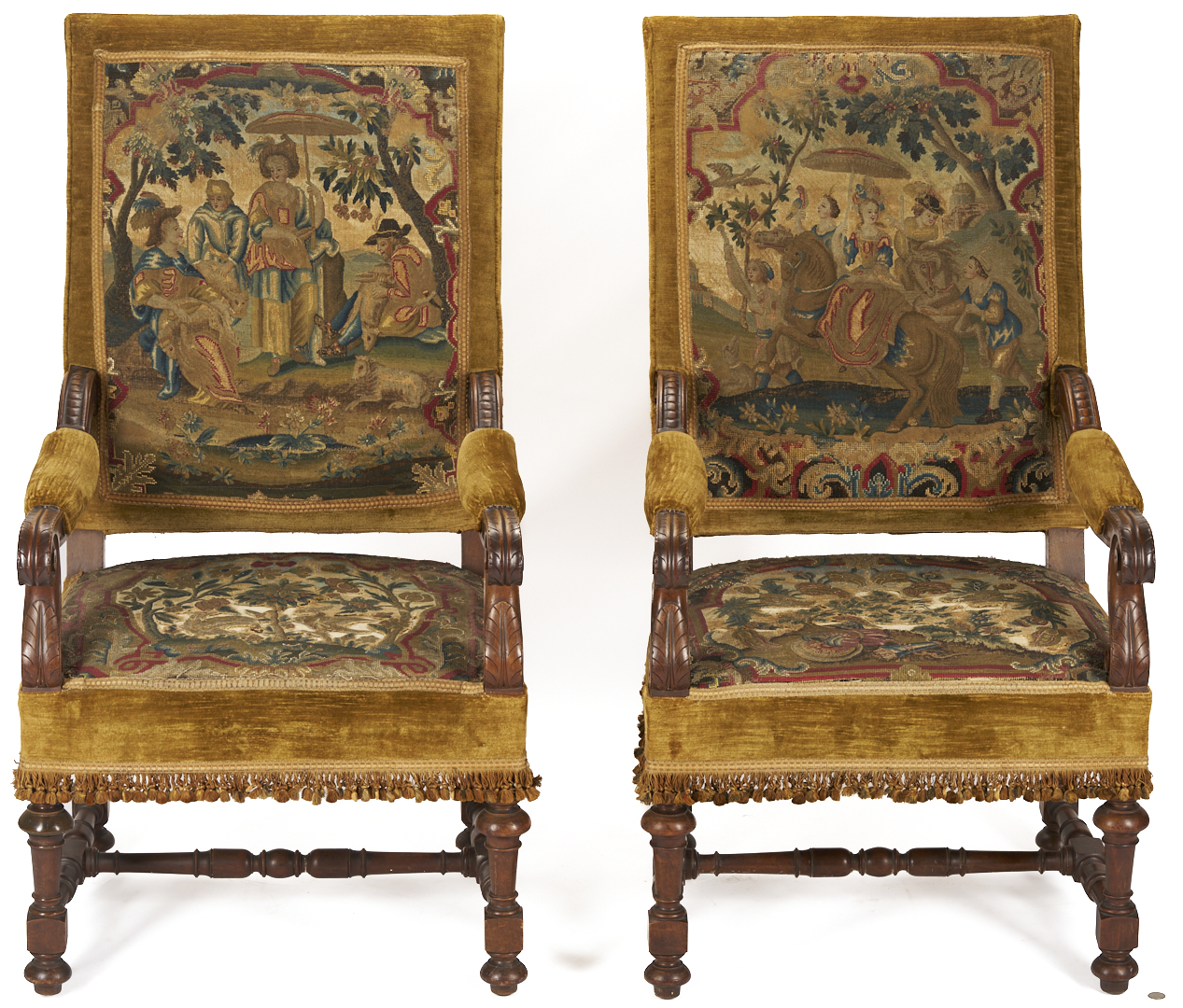 Lot 270: Pr. Needlework Upholstered Baroque Style Armchairs
