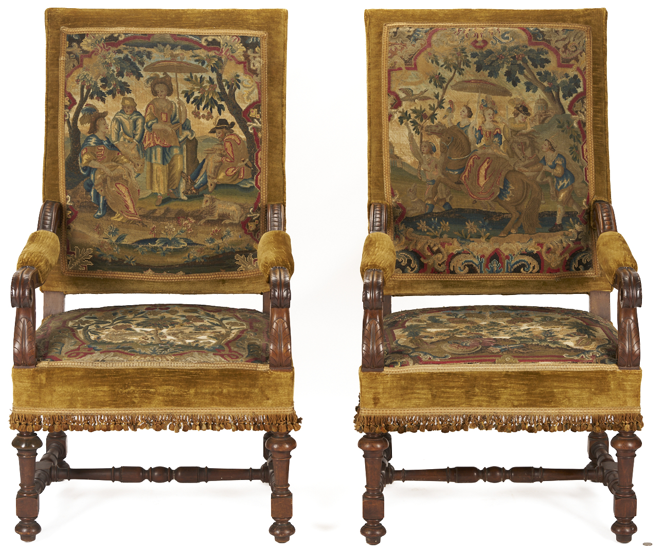 Lot 270: Pr. Needlework Upholstered Baroque Style Armchairs