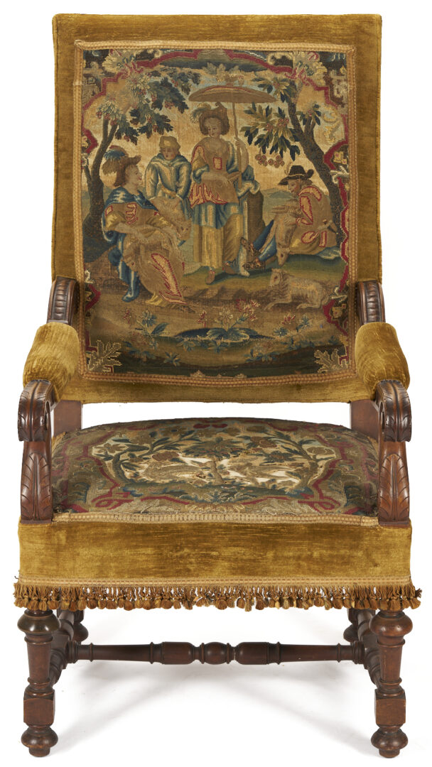 Lot 270: Pr. Needlework Upholstered Baroque Style Armchairs