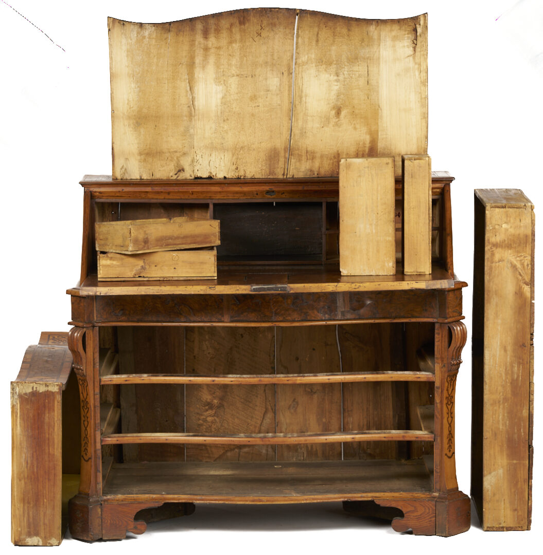 Lot 274: Italian Inlaid Walnut Serpentine Writing Bureau