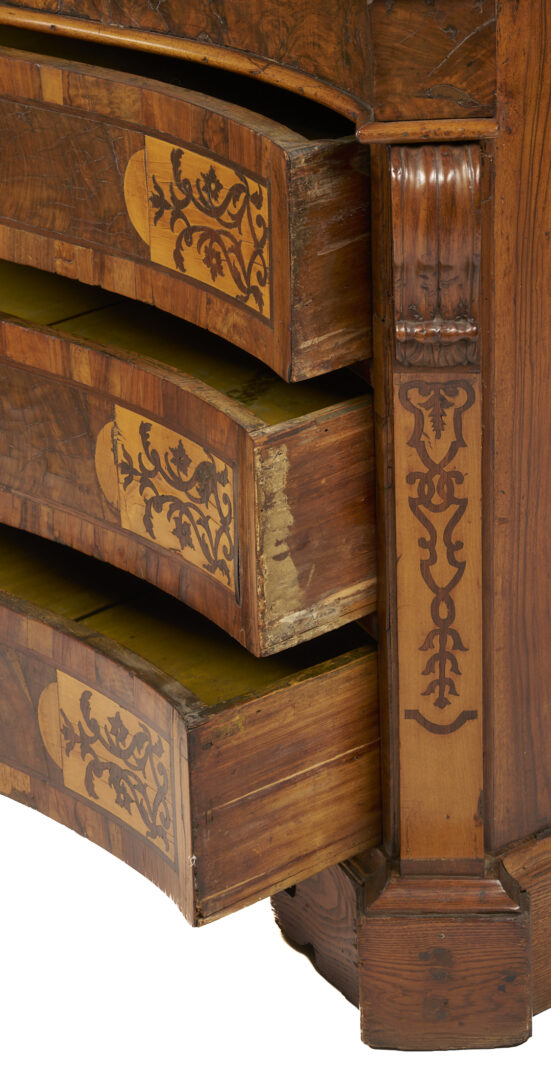 Lot 274: Italian Inlaid Walnut Serpentine Writing Bureau