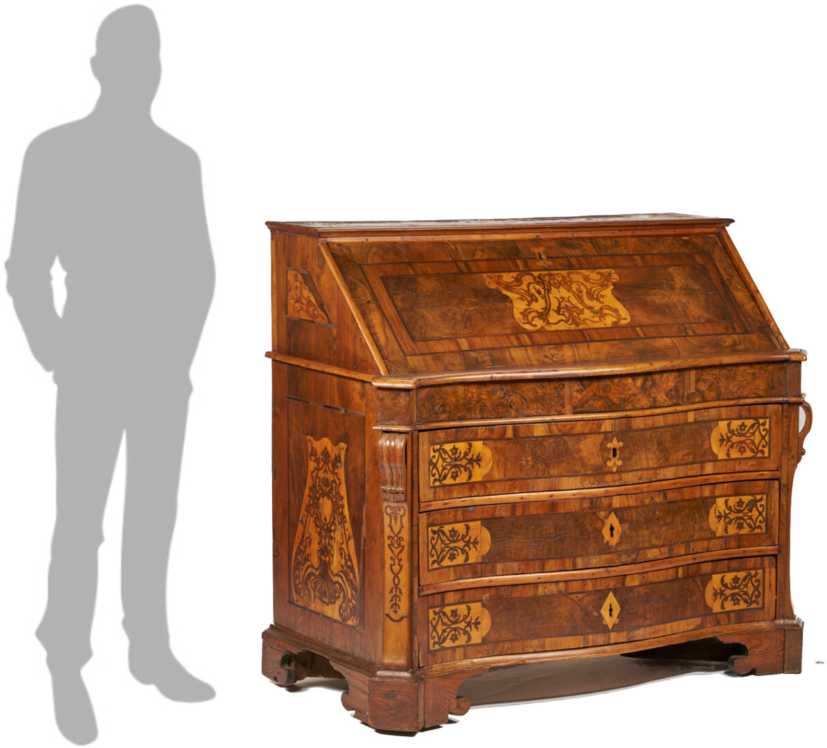 Lot 274: Italian Inlaid Walnut Serpentine Writing Bureau