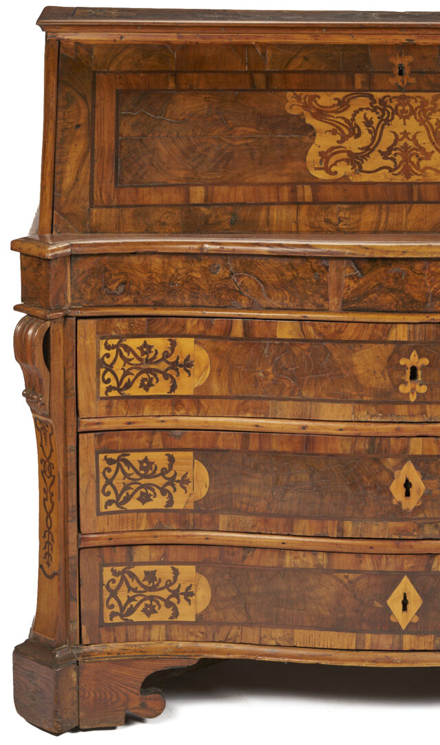 Lot 274: Italian Inlaid Walnut Serpentine Writing Bureau