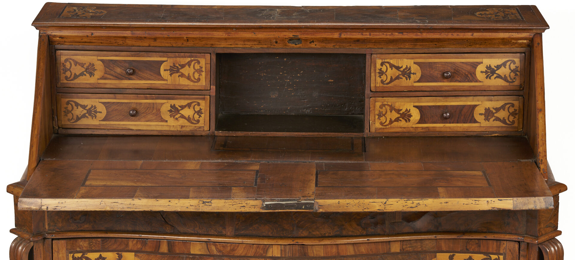 Lot 274: Italian Inlaid Walnut Serpentine Writing Bureau