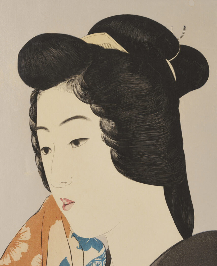 Lot 27: Hashiguchi Goyo Japanese Shin Hanga Woodblock Print, Woman with a Towel