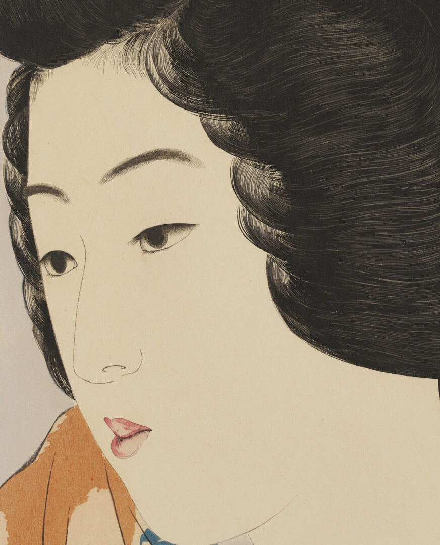 Lot 27: Hashiguchi Goyo Japanese Shin Hanga Woodblock Print, Woman with a Towel