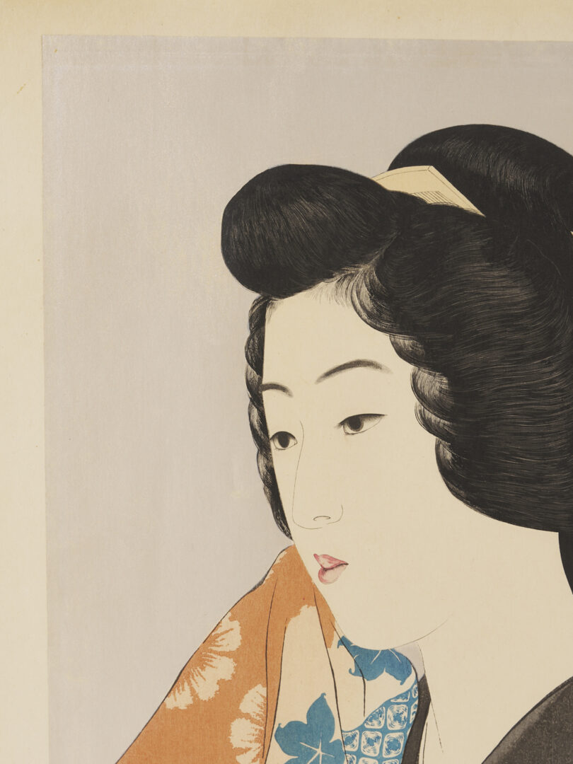 Lot 27: Hashiguchi Goyo Japanese Shin Hanga Woodblock Print, Woman with a Towel