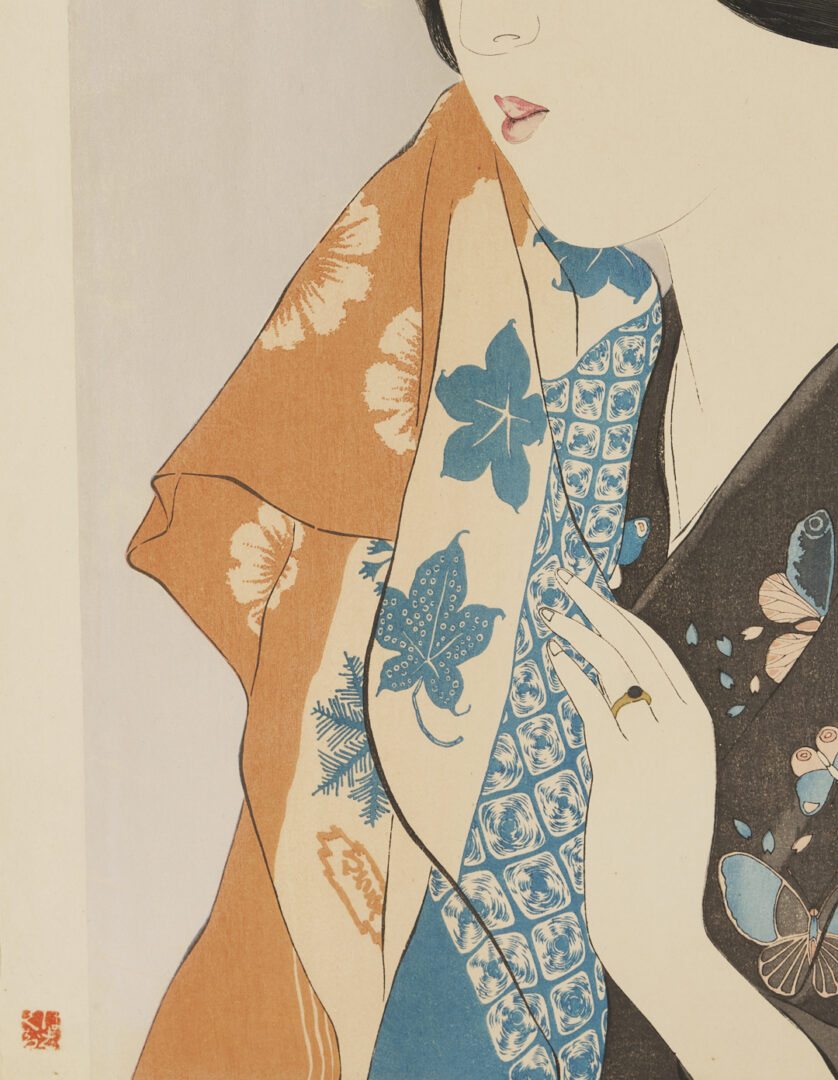 Lot 27: Hashiguchi Goyo Japanese Shin Hanga Woodblock Print, Woman with a Towel