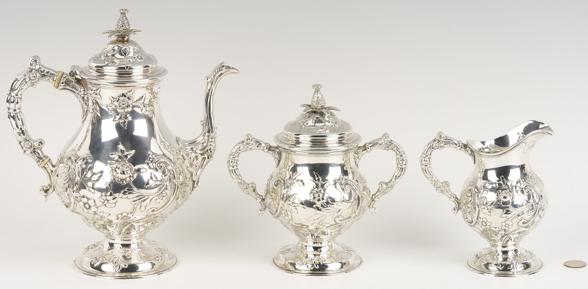Lot 288: 3 Pc A.G. Schulz & Co Sterling Repousse Tea Set