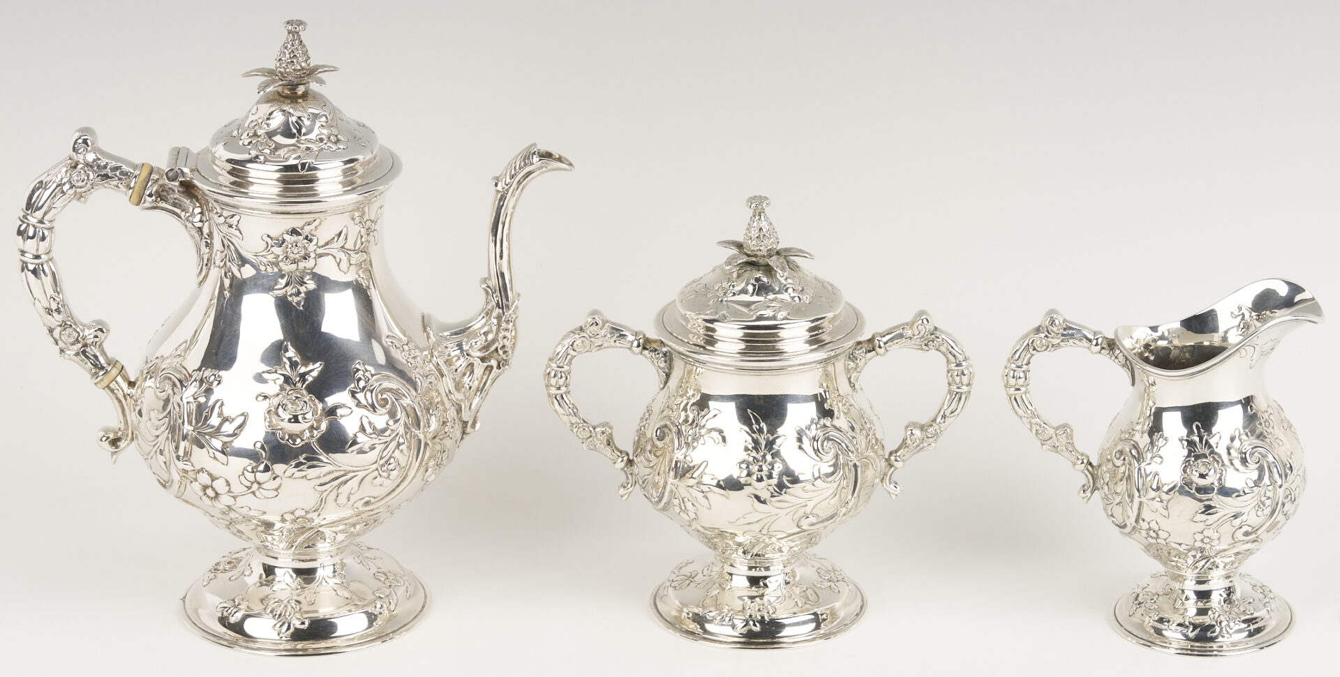 Lot 288: 3 Pc A.G. Schulz & Co Sterling Repousse Tea Set