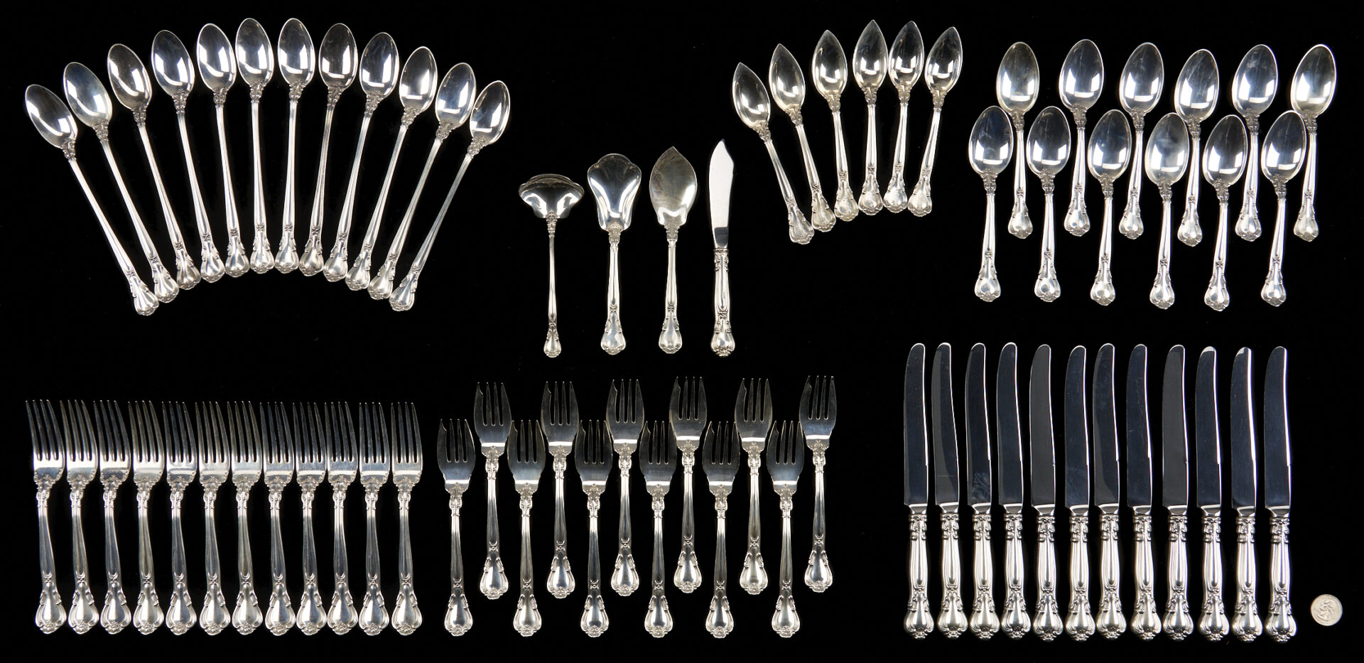 Lot 291: 70 Pcs. Gorham Chantilly Sterling Flatware