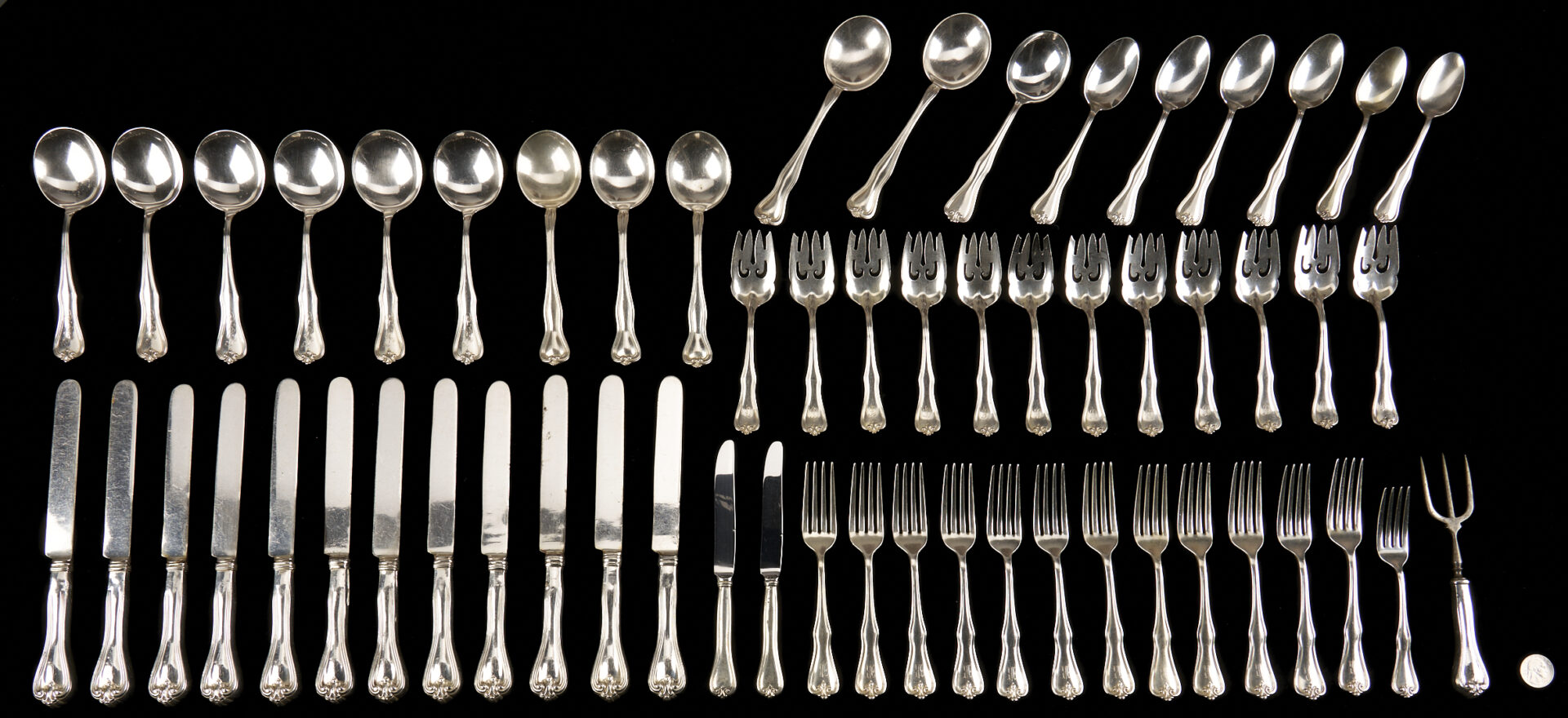 Lot 292: 58 Pcs Sterling Silver Flatware, Most Frank M. Whiting