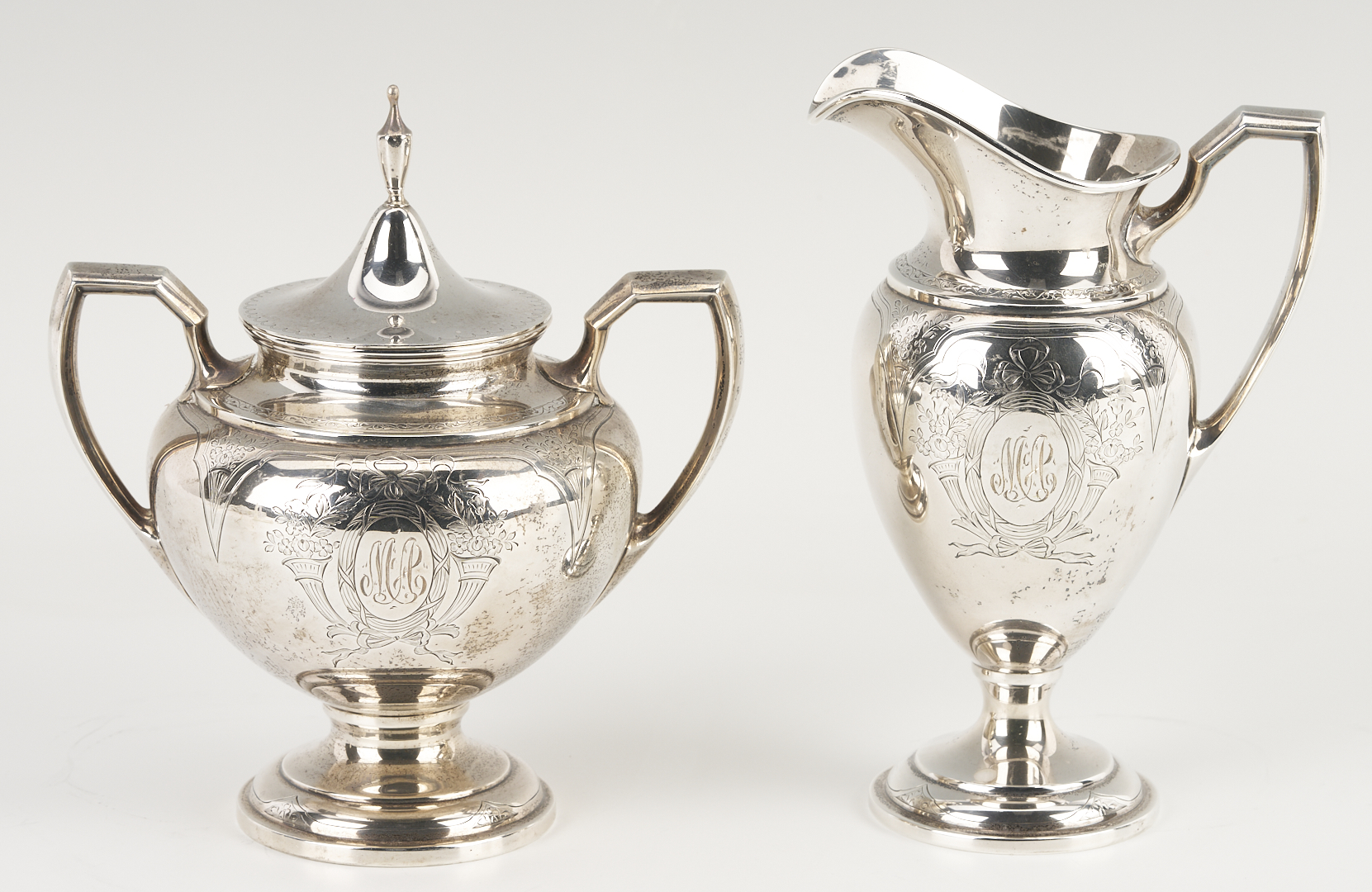 Lot 296: International Sterling 4 pc Tea Set and S/P Gallery Tray