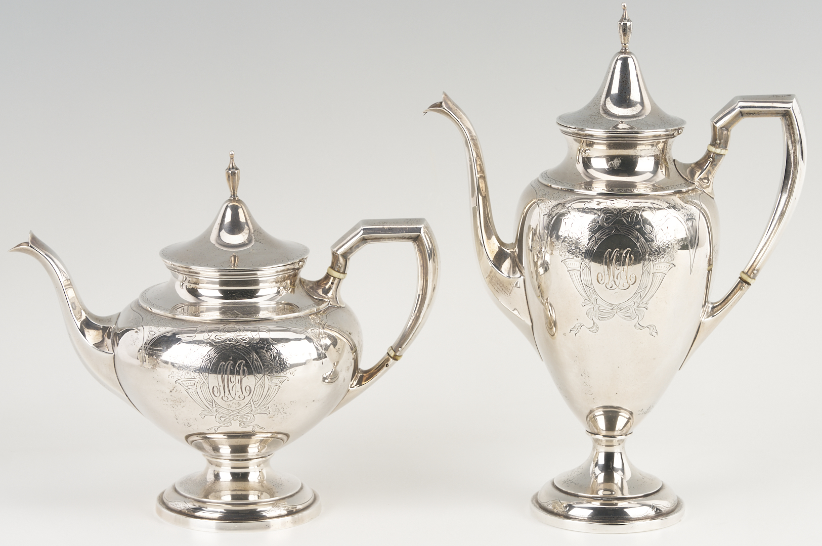 Lot 296: International Sterling 4 pc Tea Set and S/P Gallery Tray