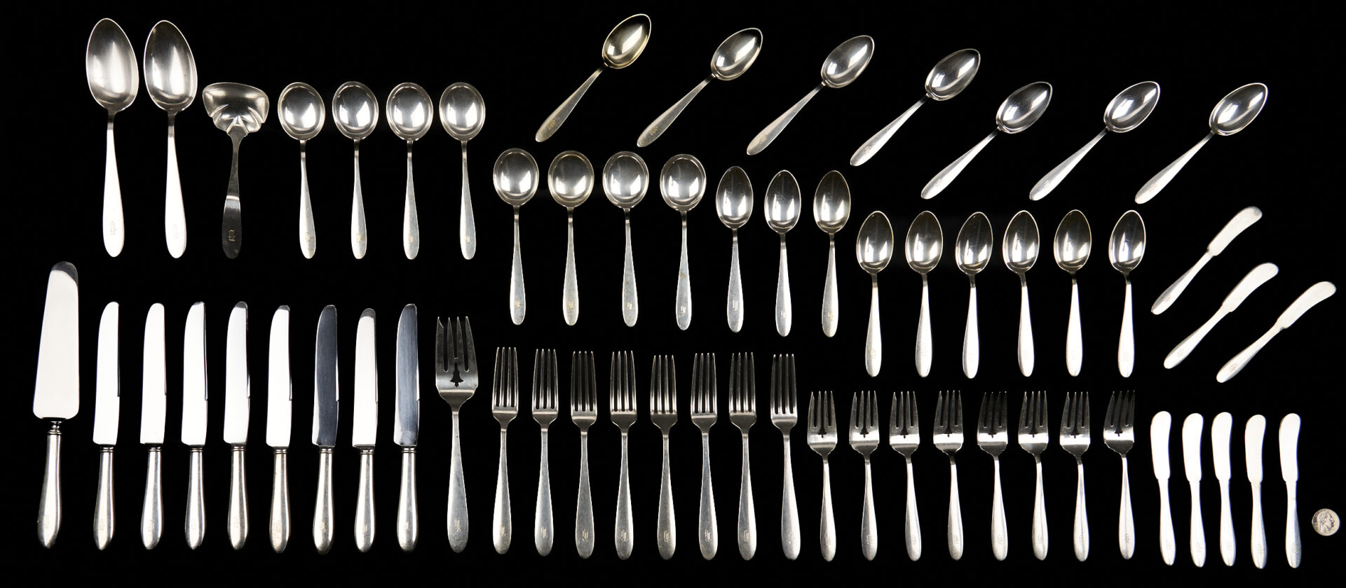 Lot 298: 61 pcs Manchester Sterling Flatware, Puritan Pattern