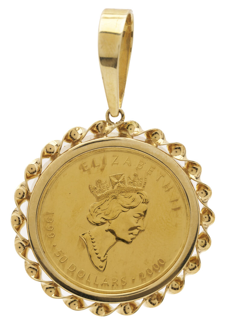 Lot 305: Queen Elizabeth Millennial Maple Gold 1 oz Troy Coin and 14K Pendant