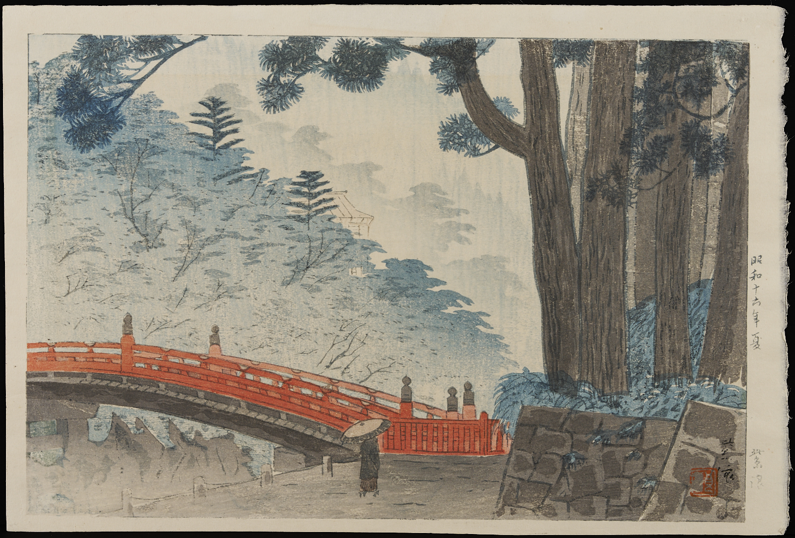 Lot 30: 2 Scarce Shiro Japanese Woodblock Prints, Hazy Evening at Shinobazu Pond & Nikko Bridge
