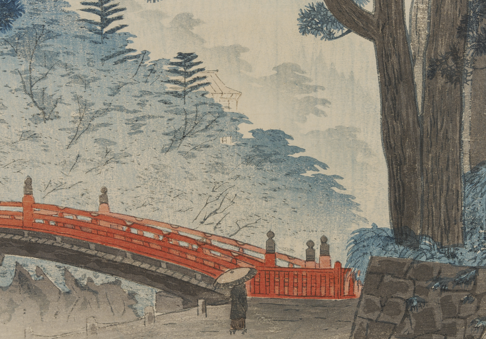 Lot 30: 2 Scarce Shiro Japanese Woodblock Prints, Hazy Evening at Shinobazu Pond & Nikko Bridge