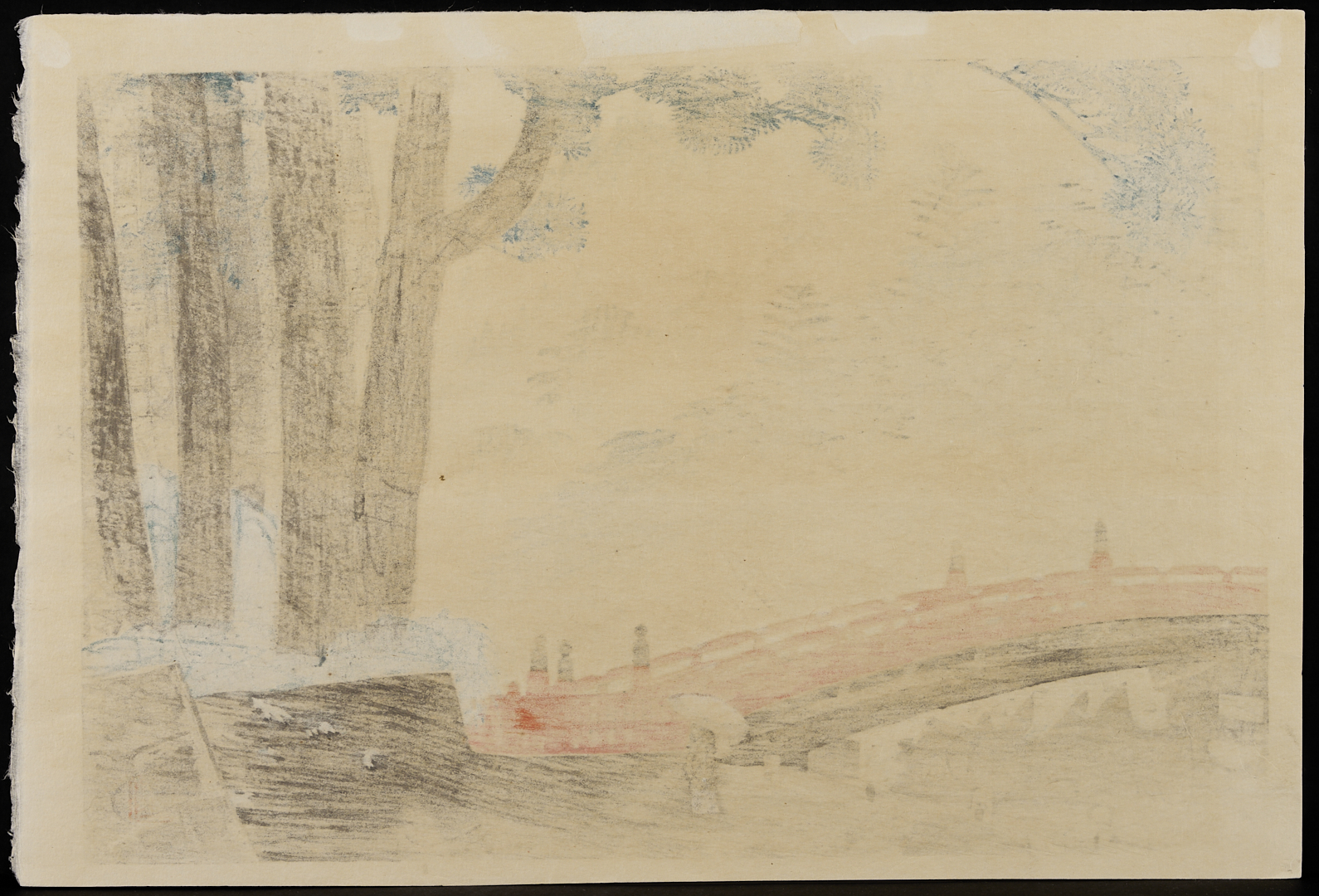 Lot 30: 2 Scarce Shiro Japanese Woodblock Prints, Hazy Evening at Shinobazu Pond & Nikko Bridge