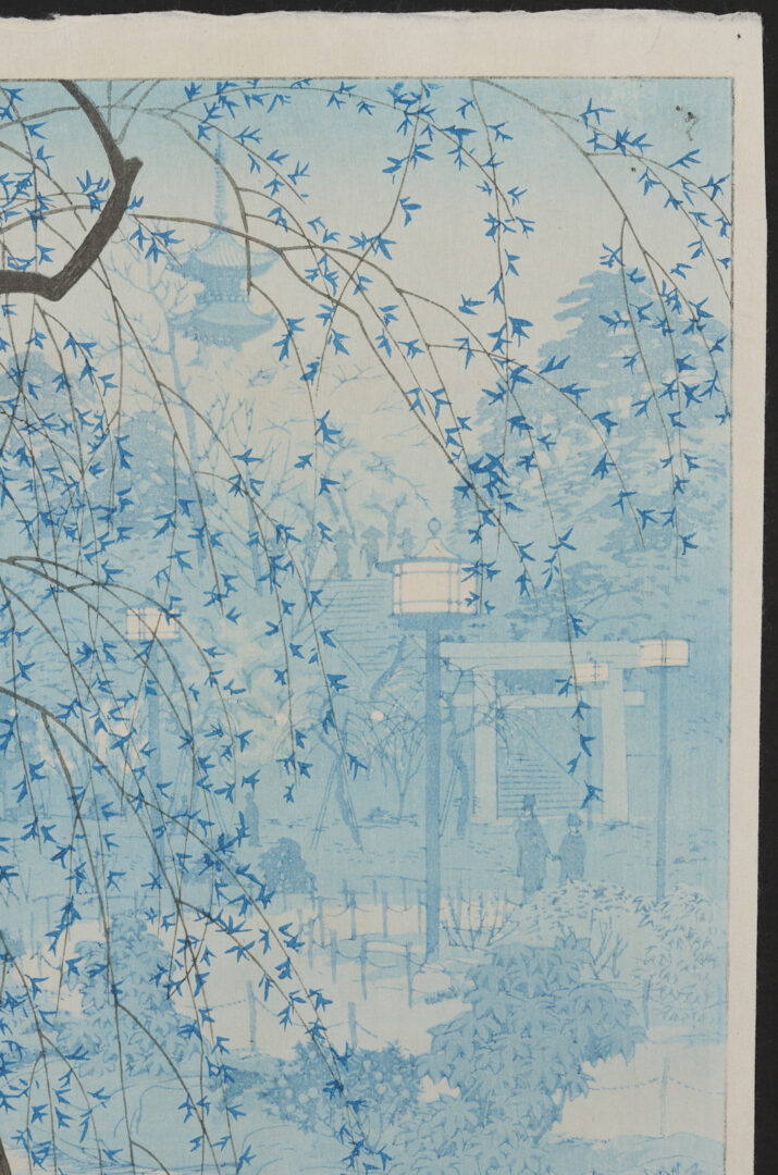 Lot 30: 2 Scarce Shiro Japanese Woodblock Prints, Hazy Evening at Shinobazu Pond & Nikko Bridge