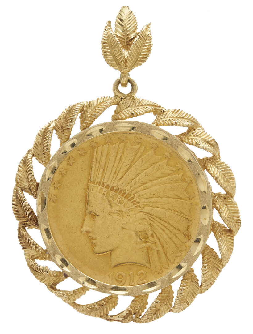 Lot 318: 1912 Indian Eagle $10 Gold Coin w/ 14K Bezel