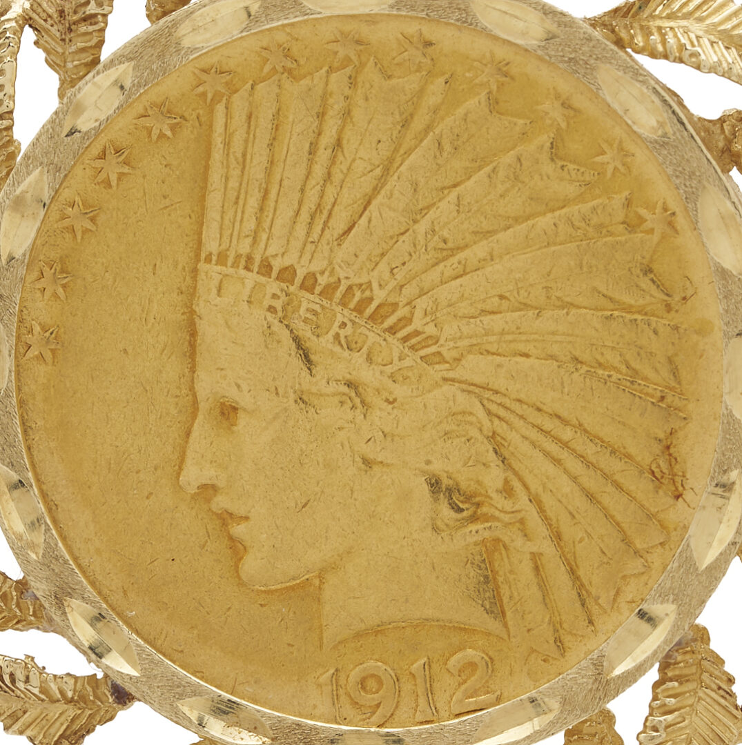 Lot 318: 1912 Indian Eagle $10 Gold Coin w/ 14K Bezel