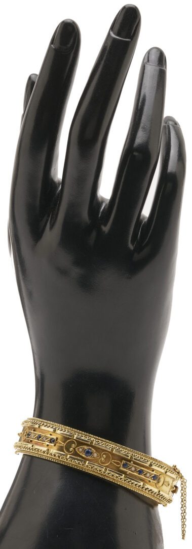 Lot 320: 15K Gold Victorian Sapphire & Pearl Cuff Bracelet