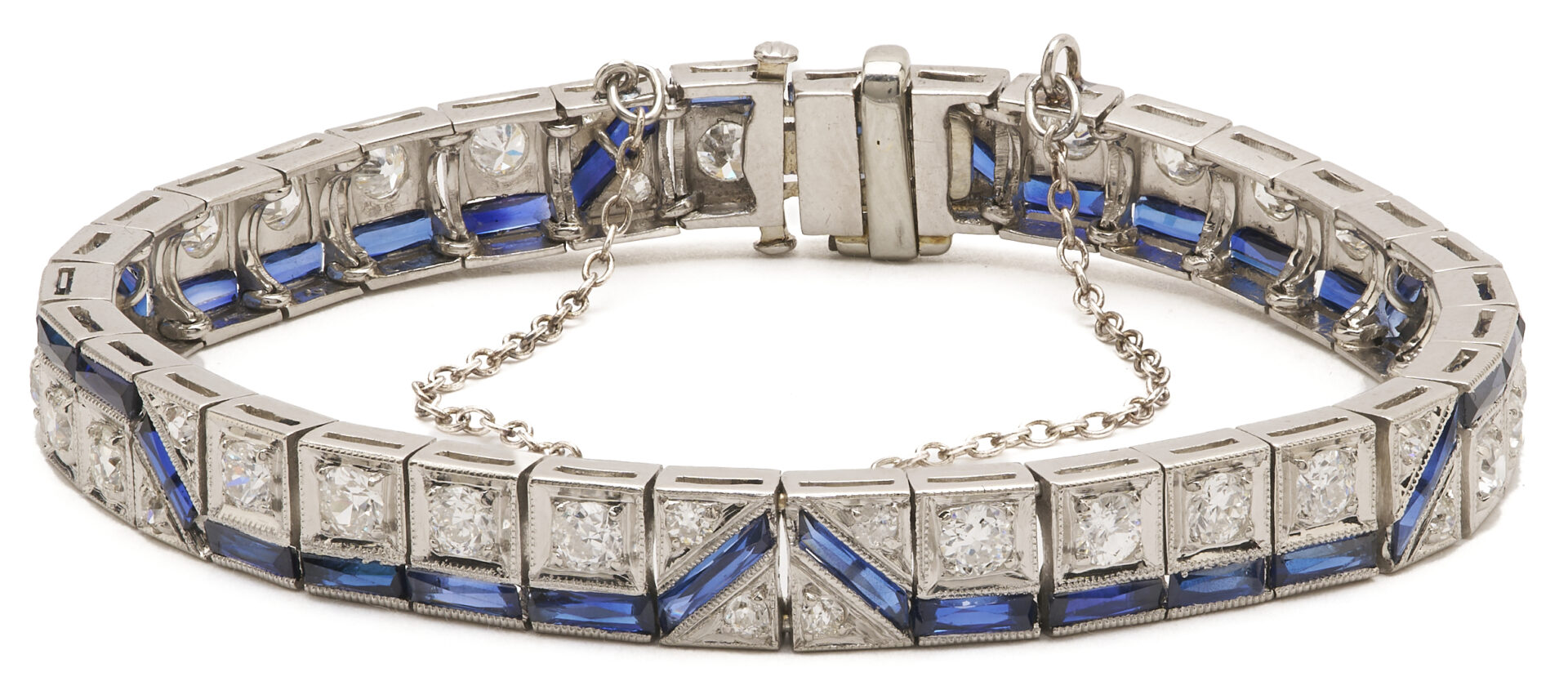 Lot 323: Platinum, Diamond, & Sapphire Art Deco Bracelet