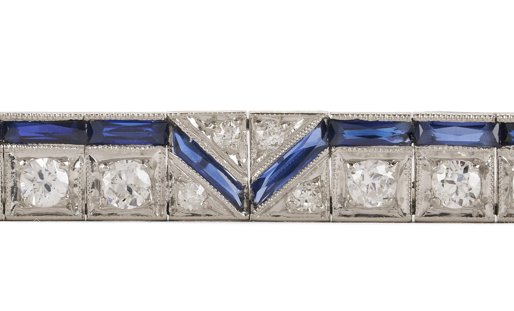 Lot 323: Platinum, Diamond, & Sapphire Art Deco Bracelet