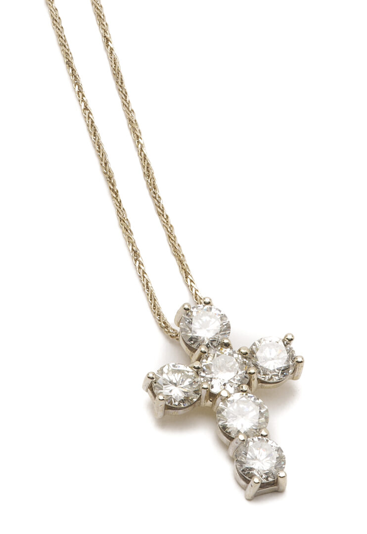 Lot 324: 14K Gold Wheat Chain & Diamond Cross