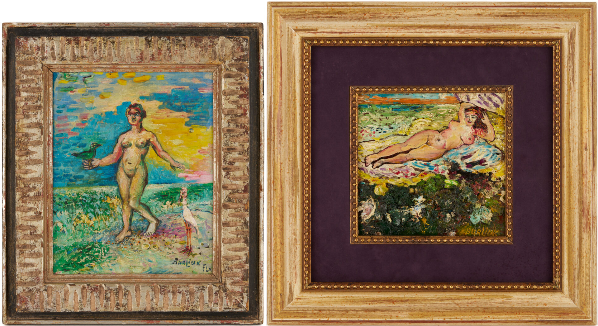 Lot 335: 2 David Burliuk Oil Paintings, Nudes by the Sea Incl. Florida