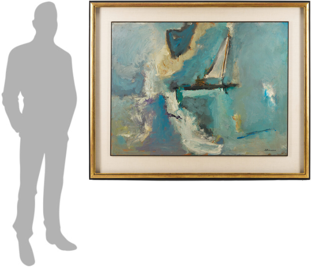 Lot 338: Large Sterling Strauser Expressionist Painting w/ Sailboat