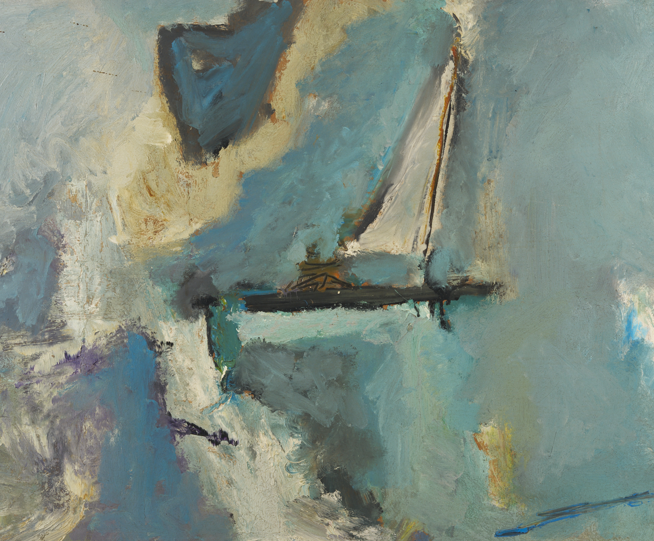 Lot 338: Large Sterling Strauser Expressionist Painting w/ Sailboat