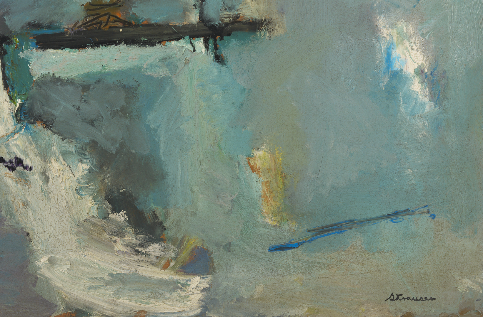 Lot 338: Large Sterling Strauser Expressionist Painting w/ Sailboat