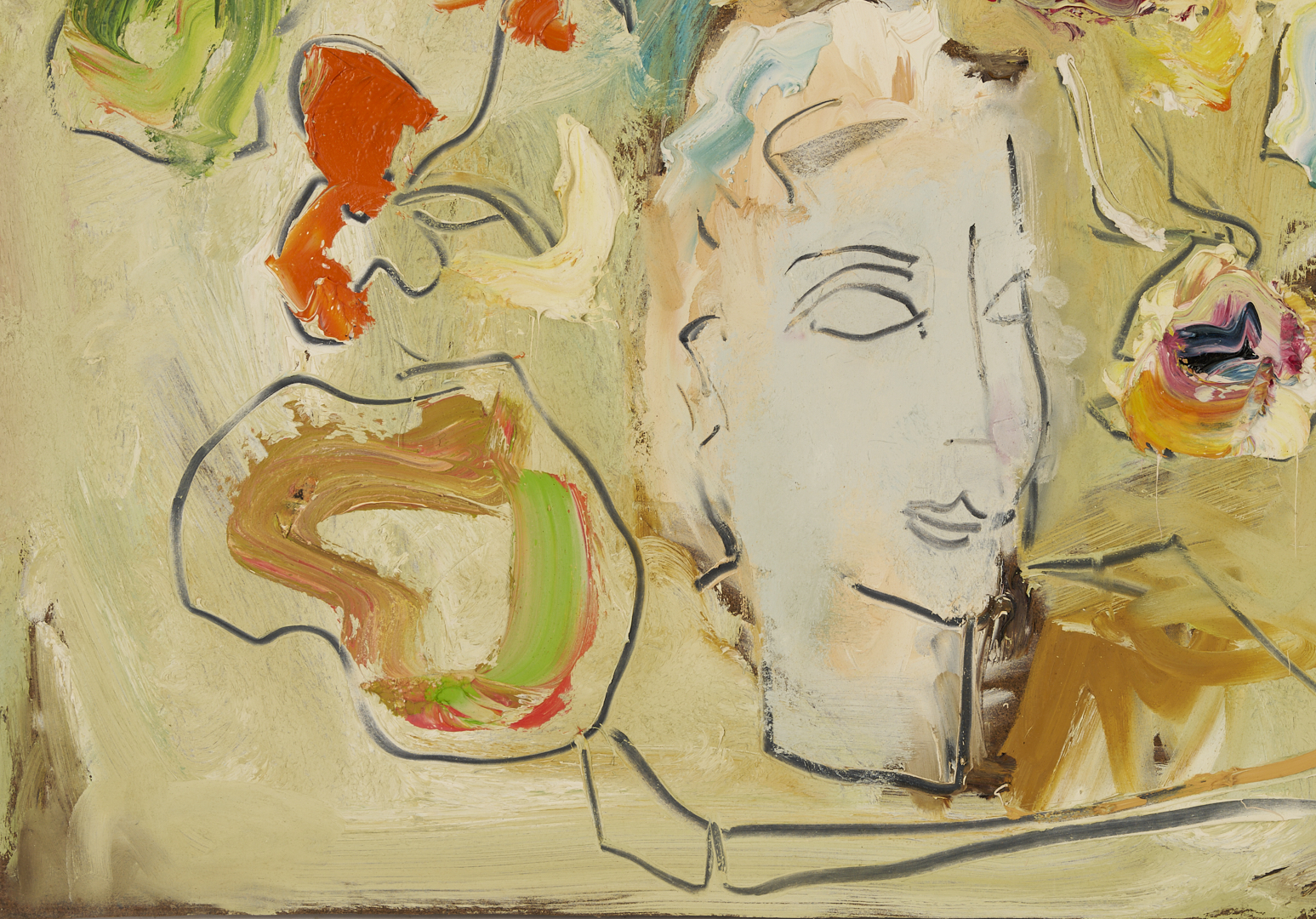 Lot 339: Sterling Strauser O/B Flowers in Figural Vase