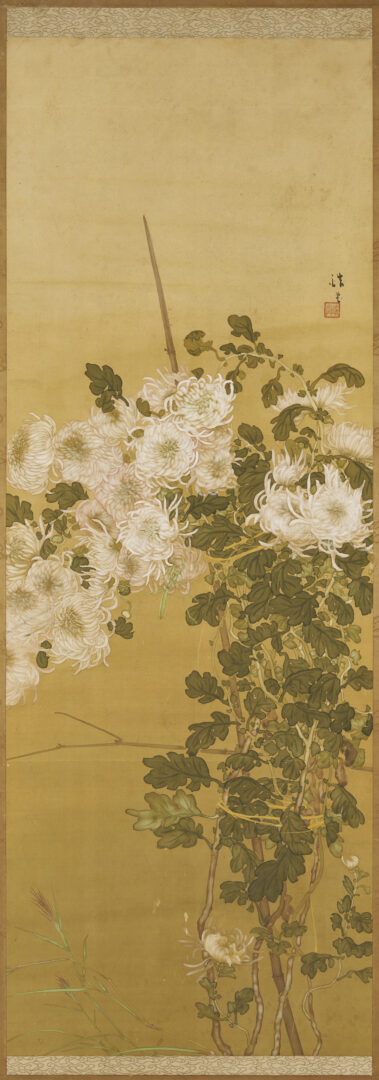 Lot 33: Antique Asian Scroll Painting, Chrysanthemums