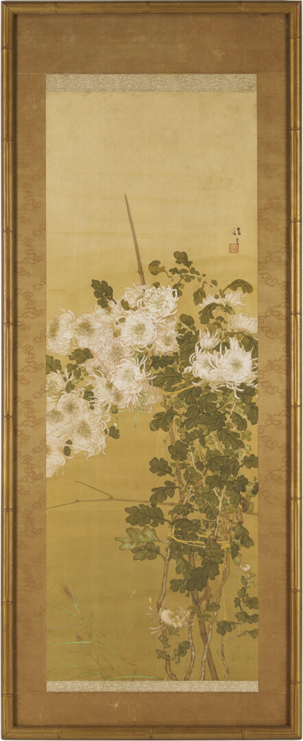 Lot 33: Antique Asian Scroll Painting, Chrysanthemums