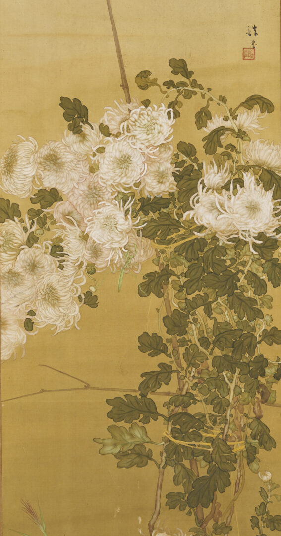 Lot 33: Antique Asian Scroll Painting, Chrysanthemums