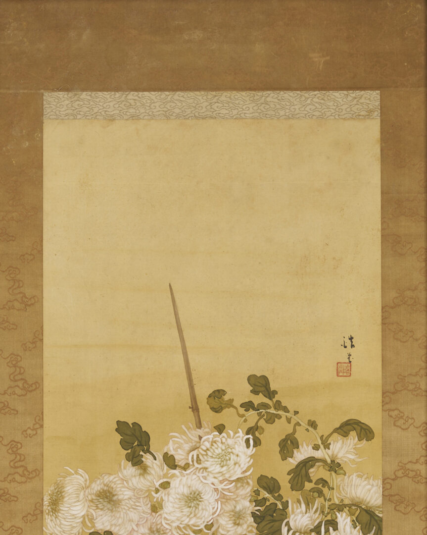 Lot 33: Antique Asian Scroll Painting, Chrysanthemums