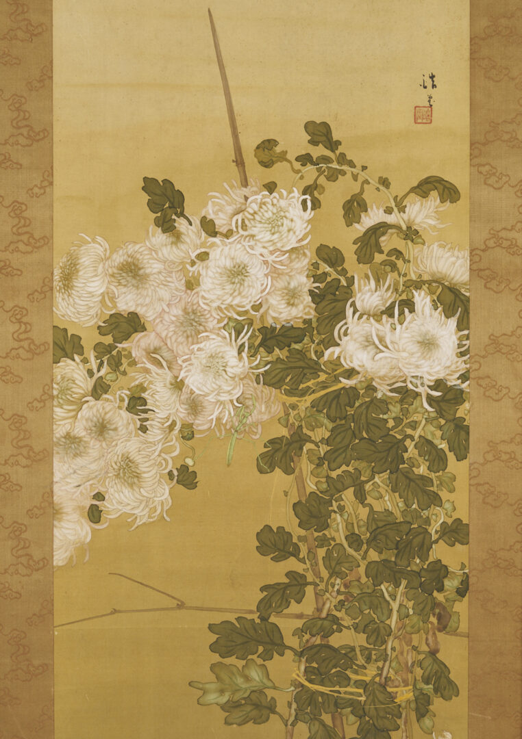 Lot 33: Antique Asian Scroll Painting, Chrysanthemums