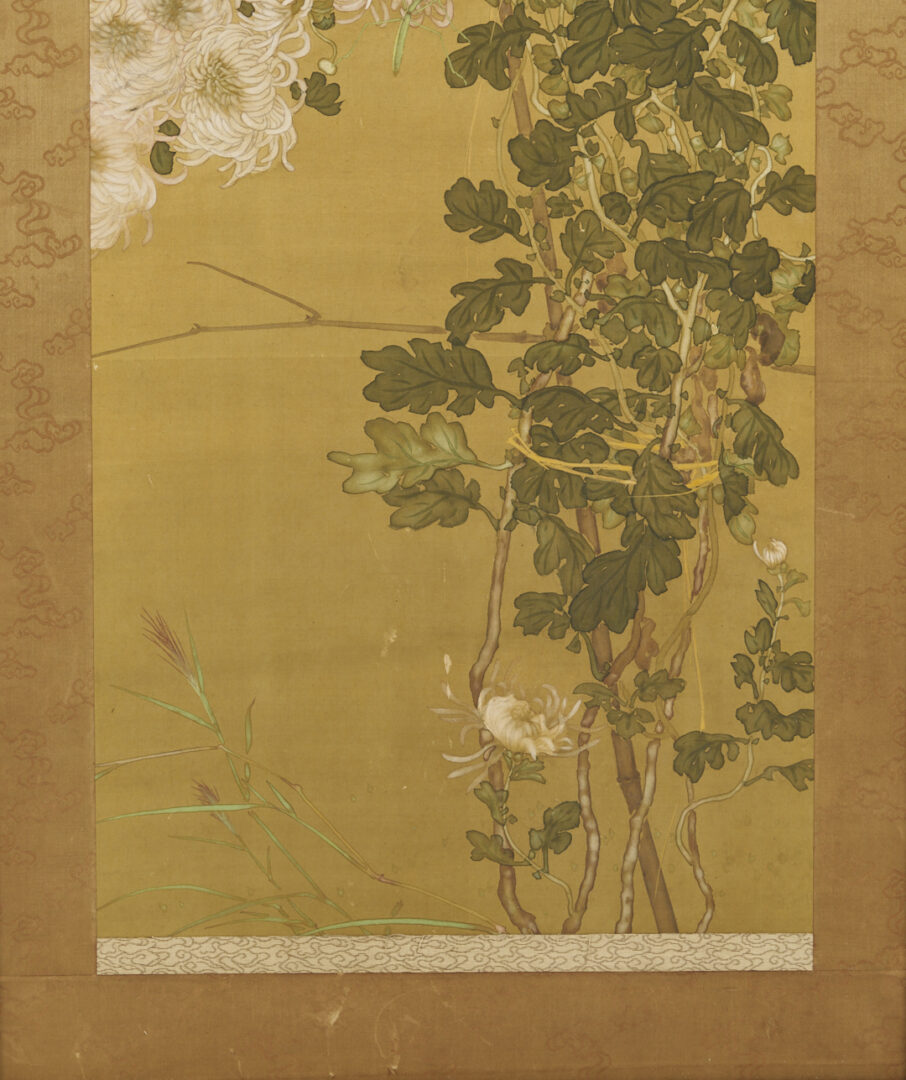 Lot 33: Antique Asian Scroll Painting, Chrysanthemums