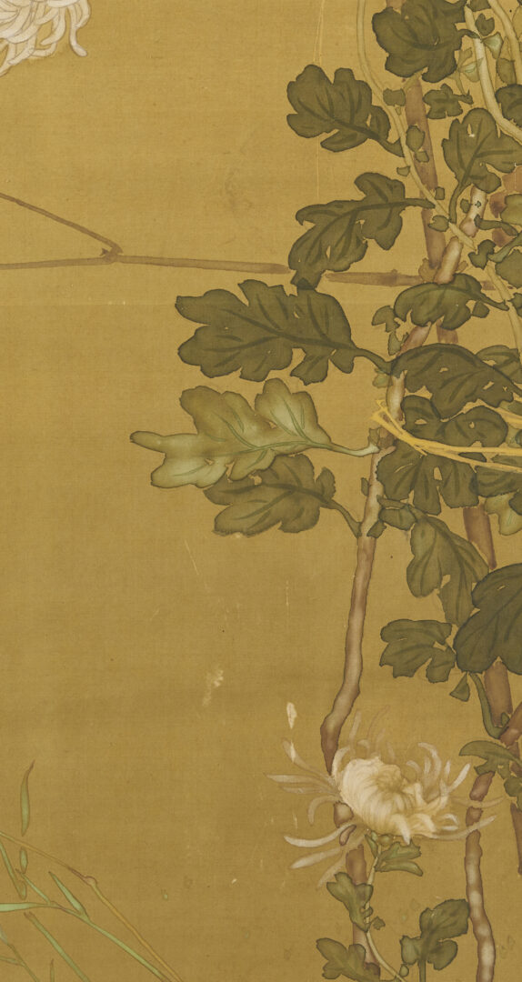 Lot 33: Antique Asian Scroll Painting, Chrysanthemums