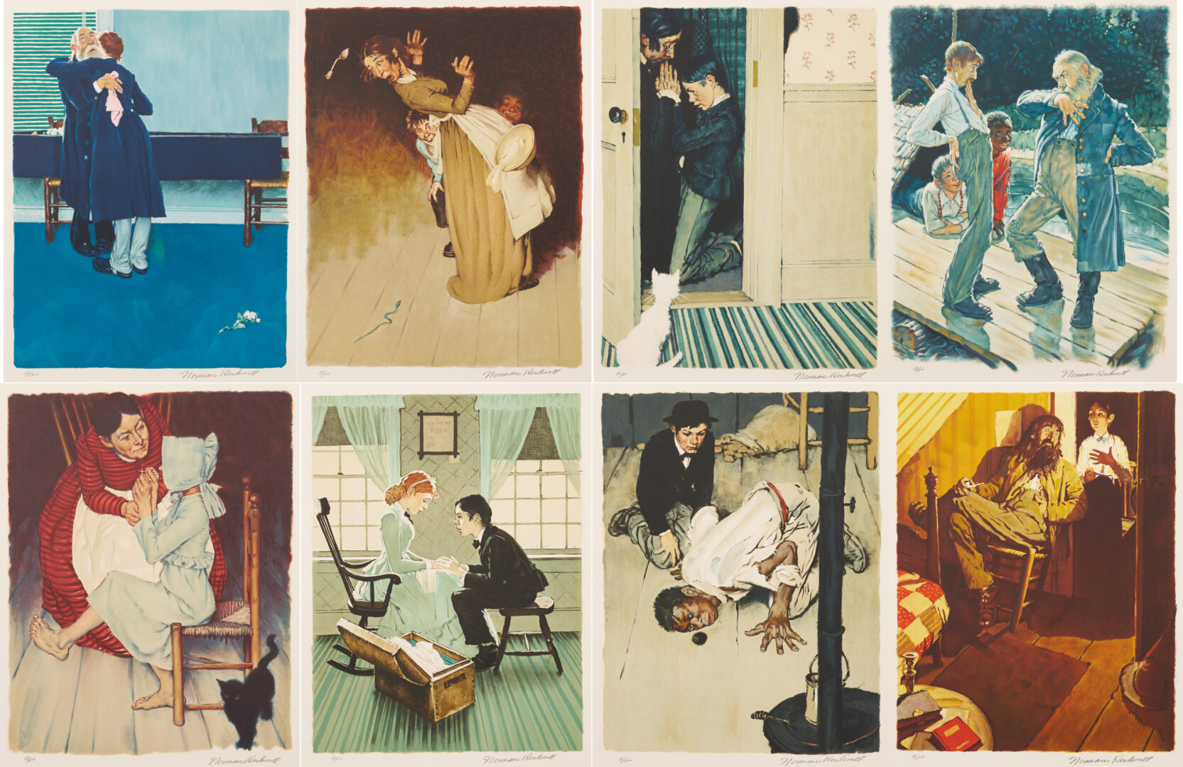 Lot 340: 8 Norman Rockwell Signed Lithographs, Huckleberry Finn Suite